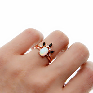 Nouvelle Collection 2026 : Ensemble de Deux Bagues de Mariage Empilables pour Couple, Grandes <span class=keywords><strong>Pierres</strong></span> d'Opale et Zircon Cubique 5A, Bijoux Tendance - Product Image 6