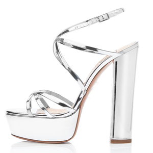 <span class=keywords><strong>Sandali</strong></span> Estivi da Donna 2020 <span class=keywords><strong>con</strong></span> <span class=keywords><strong>Tacco</strong></span> Alto e Plateau in Pelle Verniciata <span class=keywords><strong>Argento</strong></span> - Product Image 1