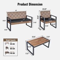 Ensemble de meubles de patio en osier moderne 4 pièces pour extérieur, balcon, véranda, jardin, pelouse, avec plateau de table noir et brun clair