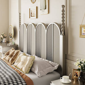 Lits doubles en bois de chêne foncé de style provincial français vintage, base de <span class=keywords><strong>lit</strong></span> en osier naturel tissé, meubles de chambre à coucher - Product Image 3