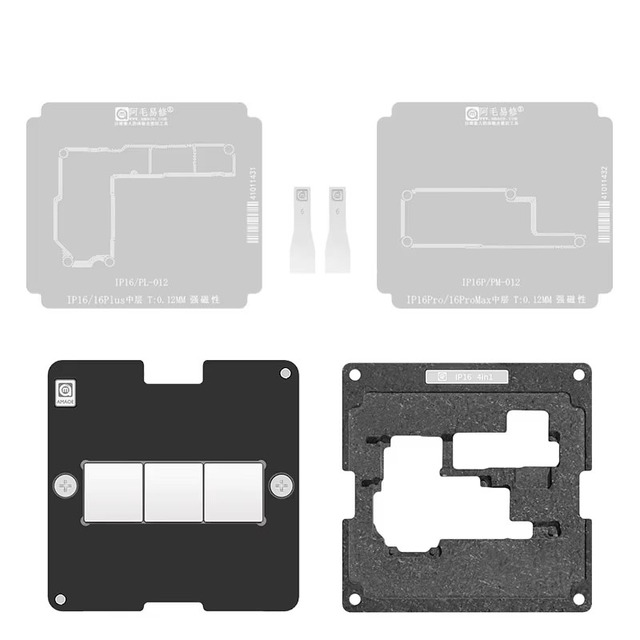 AMAOE 4in1 Middle Layer Magnetic Reballing Fixture Stencil Platform Kit for IPhone 16 Pro Max/Plus IP16PM Series Repair Tool