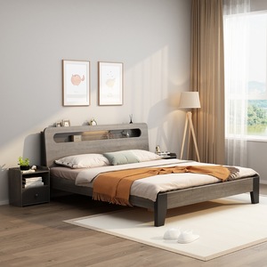 Cama Doble Grande de 1.8m Estilo Nórdico, <span class=keywords><strong>Dormitorio</strong></span> Moderno y Sencillo con Almacenamiento, Madera Sólida Estilo Japonés para Parejas - Product Image 4