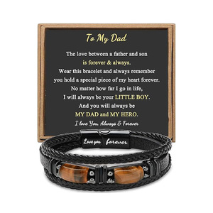 Bracelet en cuir pour homme gravé sur mesure, perles en œil de tigre multicouches, fermoir magnétique « Je t'aime pour toujours », cadeau de bijoux pour homme - Product Image 5
