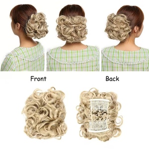 Perruques bouclées effet désordonné, nouveau <span class=keywords><strong>design</strong></span>, aspect naturel, extensions de cheveux à clipser, chignon synthétique, queue de cheval pour femmes, vente en gros - Product Image 1
