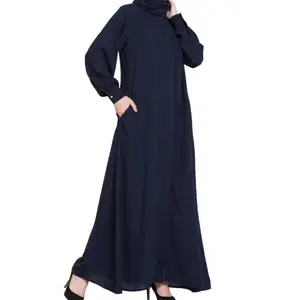 Modest Casual Muslim Party Dresses Women Wear High-end Blue Plain Nida Full Sleeve Abaya
