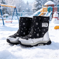Bottes d'hiver pour enfants unisexes, multi-tons, imperméables, en tissu thermique extensible, mi-mollet, intérieur en fourrure, semelle en caoutchouc légère