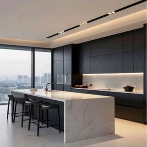 Muebles de Cocina Modernos con Isla de Mármol y Armarios Abiertos - Product Image 6