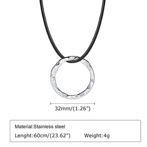 블랙 가죽 끈 체인 단조 반지 펜던트 스테인리스 스틸 클래식 남성용 패션 링 목걸이 - Product Image 5