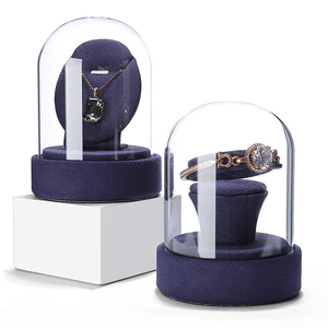 Nouvelle conception moderne, boîte de présentation de bijoux en verre transparent avec extérieur en velours, support pour bagues, porte-boucles d'oreilles, base pour colliers - Product Image 4