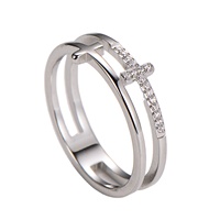 Bague d'index en acier inoxydable creuse à double croix micro-incrustée de diamants