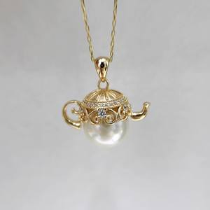 31370 Accessoires en perles DIY Pendentif en argent S925 pour femme Pendentif vide en forme de théière Pendentif tendance avec perles rondes de 12-14 mm - Product Image 3