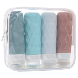 Ensemble de flacons distributeurs en silicone à succès – Bouteilles de voyage portables anti-fuite pour shampoing et gel douche, motif diamant - Product Image 2