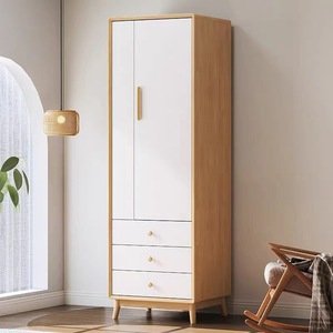 Nordic <b>Solid</b> <b>Wood</b> <b>Wardrobe</b> Modern Minimalist Hinged Door Storage Bedroom Cabinet Natural <b>White</b> Walnut Color - Product Image 2