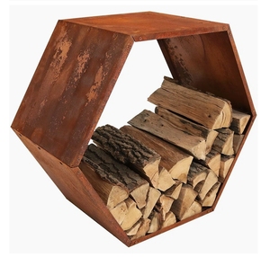 HUIDING Outdoor Honeycomb Cold-Rolled Steel Firewood <strong>Log</strong> Rack Set for Backyard, Patio, Lawn - Product Image 5