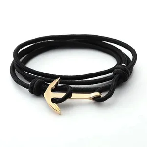 Wholesale Fashion Customized Multi Layers Men And Women Jewelry Bracelets Charm Polyester Rope Bracelet Anchor