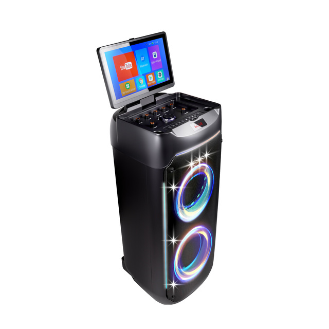 Dual 8" Touchscreen Wireless for 5.3 Karaoke Speaker Rechargeable Battery Memory Card RGB LED Lighting for Home Theatre
