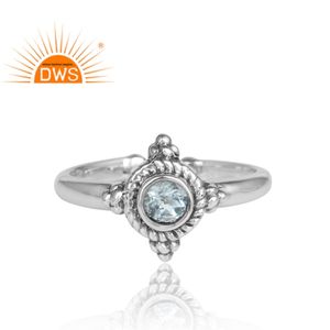 Impresionante anillo de Topacio Azul fabricante de joyas de piedras preciosas hecho a mano plata antigua 925 anillo de Mujer Colección Vintage - Product Image 2