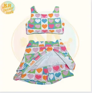 2024 New Wholesale Baby Girl Yoga Wear Suit Fitness Jogging Kids Yoga Suit Sleeveless Top Skirt 2pc Set Cute Printed Sports Wear
