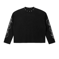 Haut ample à manches longues en tricot gaufré imprimé numérique style streetwear vintage américain pour homme et femme – Collection automne
