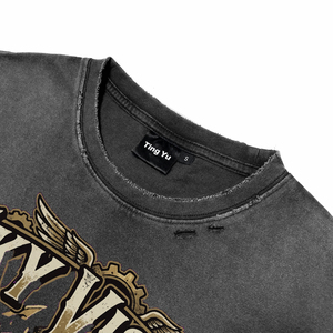 T-shirt décontracté pour homme en coton respirant, coupe oversize, col rond, manches courtes, style vintage délavé à l'acide, avec impression personnalisée sur le devant - Product Image 3