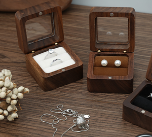 Wholesale Custom <b>Black</b> Walnut Wooden Ring <b>Box</b> with Window Luxury Jewellery Packaging <b>Box</b> for Wedding Engagement Proposal - Product Image 4
