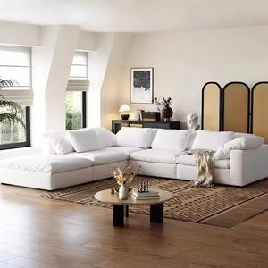 Ensemble de canapés d'angle blancs modernes de style nordique pour salon et chambre, canapés en tissu avec rembourrage en mousse compressée en option pour appartement - Product Image 1