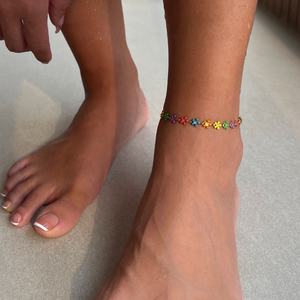 สร้อยข้อเท้าสแตนเลสสตีลชุบทอง 18k ลายดอกไม้หลากสี กันน้ำ สำหรับเด็กผู้หญิงและผู้หญิง - Product Image 1