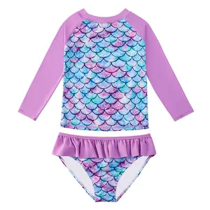 Baby/Toddler Girls 2 pezzi costume da bagno Bikini SPF 50 + 3d Print sirena Rash Guard per ragazza nuoto Sunbath abbigliamento per bambini