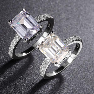 Light Luxo 925 Sterling Silver Jóias de Noivado Simples Moda 4CT Esmeralda Cut VVS GRA Moissanite Mulheres <span class=keywords><strong>Promise</strong></span> Anéis - Product Image 4
