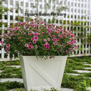 Pot de fleurs carré en résine, nouveau motif grain de bois et écorce d'arbre, sur pied, robuste et durable, <span class=keywords><strong>pour</strong></span> roses grimpantes, texture naturelle du grain du bois - Product Image 1