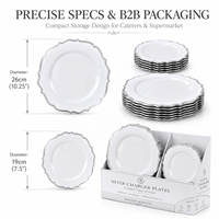 Assiettes de fête jetables en plastique blanc et argenté PS en stock, avec bord doré rétro – 10,25 et 7,5 pouces, pour desserts et apéritifs, idéales pour les fêtes et les mariages
