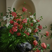 Fleur artificielle en soie bleue, blanche et rose à 3 têtes, 68 cm, en stock, pour la décoration moderne des tables de restaurant et d'hôtel