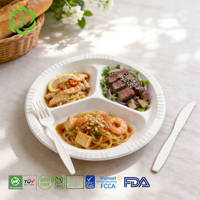 Assiettes jetables écologiques en amidon de maïs de 10 pouces, à 3 compartiments, robustes et résistantes à l'huile, pour anniversaires et fêtes