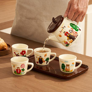 Service à thé familial en céramique avec théière, coffret cadeau et plateau, idéal pour un cadeau de pendaison de crémaillère, ensemble de tasses à café - Product Image 2