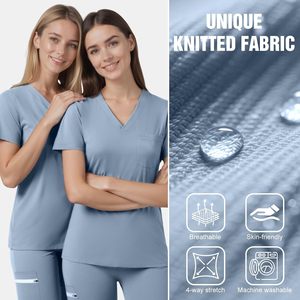Tenue médicale FOXA pour femme : Haut col en V et pantalon jogger, extensible 4 directions, avec poches utilitaires, uniforme d'hôpital - Product Image 5