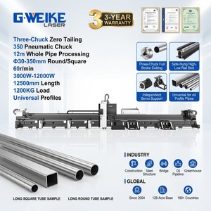 Tagliatubi Laser a Fibra CNC a <span class=keywords><strong>Tre</strong></span> Mandrini 6000W con Raffreddamento ad Acqua AI per Tubi in Acciaio Inossidabile e Leghe, 12m, Alta Produttività, Taglio Automatico - Product Image 1