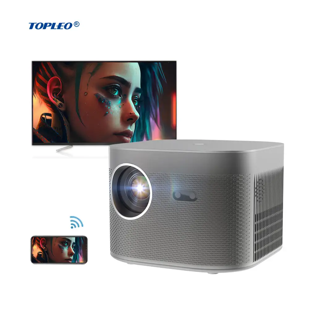Topleo projector 1080p floor rising screen night light wireless 4k video mapping movie projector
