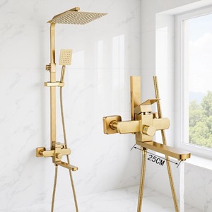 Adjustable Rain Shower Set Brushed Gold 25Cm Extended Nozzle Bathroom Toilet Pressurized Dual Control Cooling Heating - Product Image 1