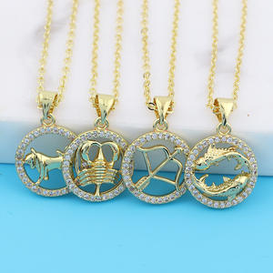 Collana zodiacale YWLY gioielli in oro 18 carati moda donna strass di cristallo riempito in oro collana con segno zodiacale zodiaco - Product Image 3