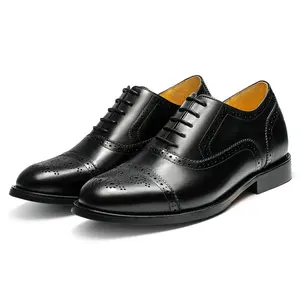 Wholesale Men's Height Increasing Dress Shoes - Black Calfskin Elevator Shoes For Men 2.36 Inches / 6 CM