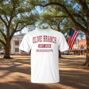 Olive Branch Mississippi Est 1874 T-shirt rouge vintage - Product Image 3