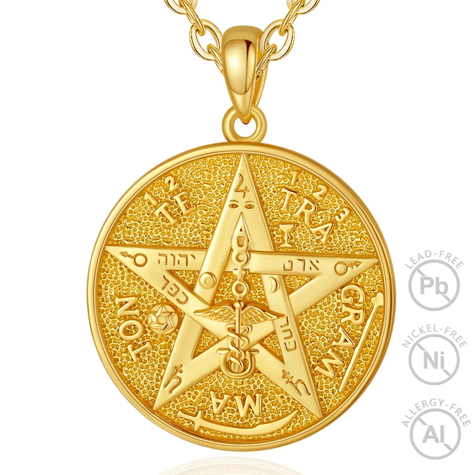 Fine Religious Jewelry 925 Sterling Silver 18k Gold Plated Tetragrammaton Pentagram Pendant Necklace For Men