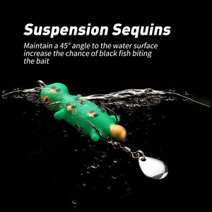 Señuelo <span class=keywords><strong>de</strong></span> Pesca Artificial Suave FUN Thailand Wind Luya Far Thunder Frog, 4.5cm/5.2g, Mini <span class=keywords><strong>Sapo</strong></span> Negro <span class=keywords><strong>de</strong></span> Acero Inoxidable con Doble Anzuelo y Sonido - Product Image 3