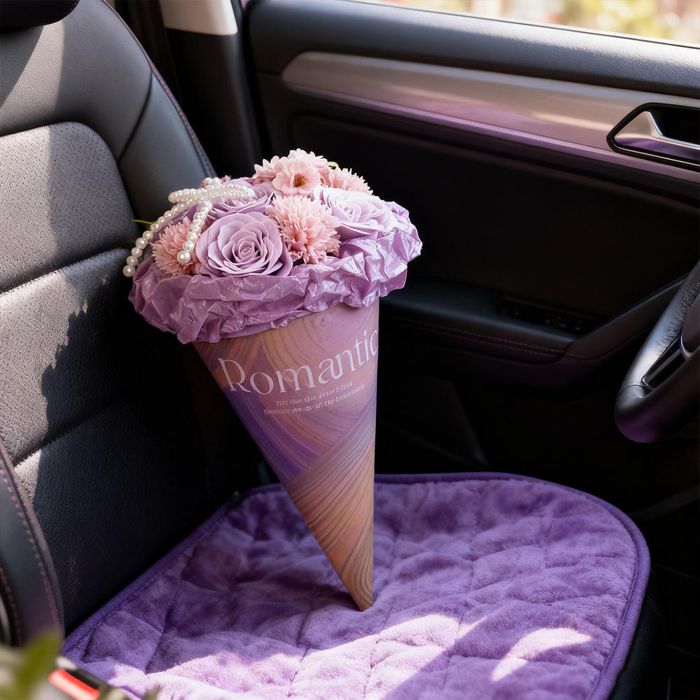 ลูกปัดสีม่วงลายดอกไม้