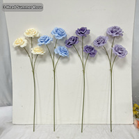 Bunga Mawar Buatan 3 Kepala Warna Baru Champagne Biru Lilac untuk Dekorasi Vas Rumah Grosir