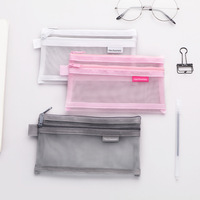 Trousse à crayons en plastique transparent à mailles classiques de grande capacité pour l'école et le bureau, avec fermeture éclair, pour une utilisation en classe