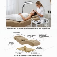 Cama de Pestañas Curva con Base Dorada, Terciopelo Marrón, Cama Cosmética Facial, Mesa de Masaje para Spa, Ajuste de Cuello, Cama de Pestañas de Lujo
