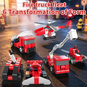 Ensemble de blocs de construction de camions de pompiers, 279 pièces, plastique ABS, 6 modèles, une boîte, hélicoptère de sauvetage, véhicule d'urgence, <span class=keywords><strong>jouet</strong></span> éducatif DIY pour enfants - Product Image 1