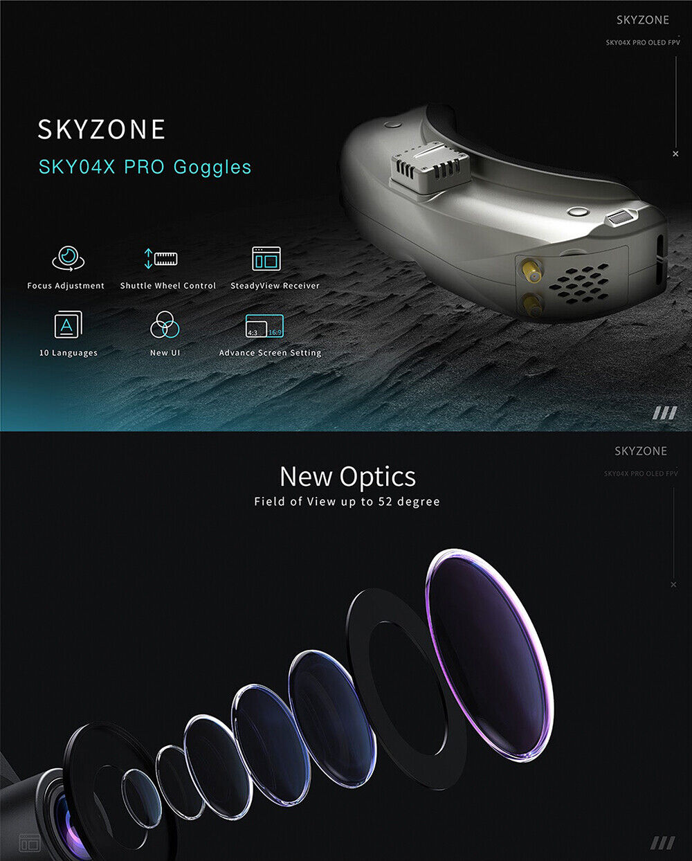 Skyzone SKY04X V2 OLED FPV goggles - - FPV drony a příslušenství