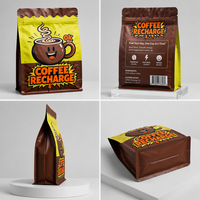 Sachet Doypack à fond plat avec fermeture éclair, imprimé en héliogravure personnalisée, qualité alimentaire, étanche, scellé sur huit côtés, pour grains de café